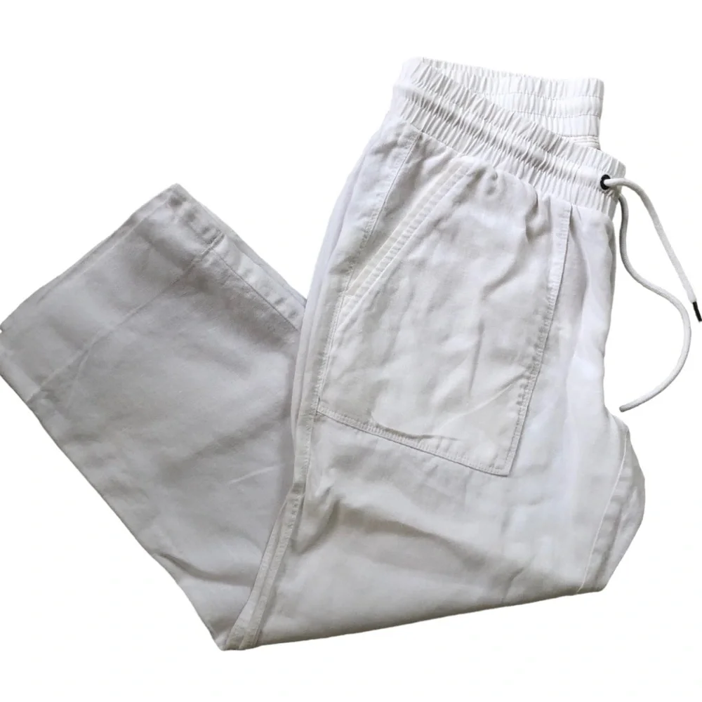 Athleta Bali Cropped Wide Leg White Linen Pants Size 6 - Picture 3 of 8